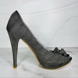Zara Silver Sparkly Bow High Heels- Size 37- 4.5 Inch Heels